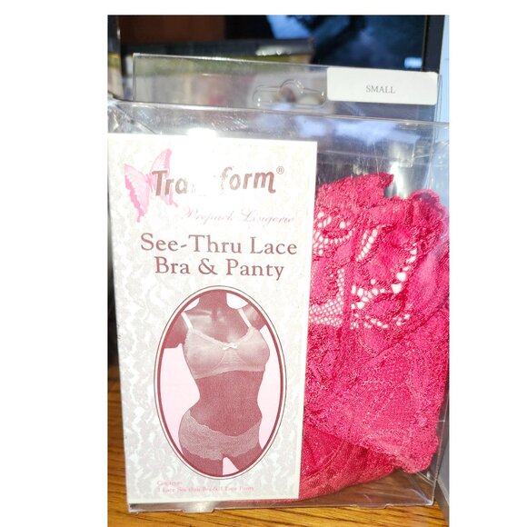 Transform See-Thru Bra & Panty Set Crossdresser Breast Forms Red Small 36C - Picture 3 of 4